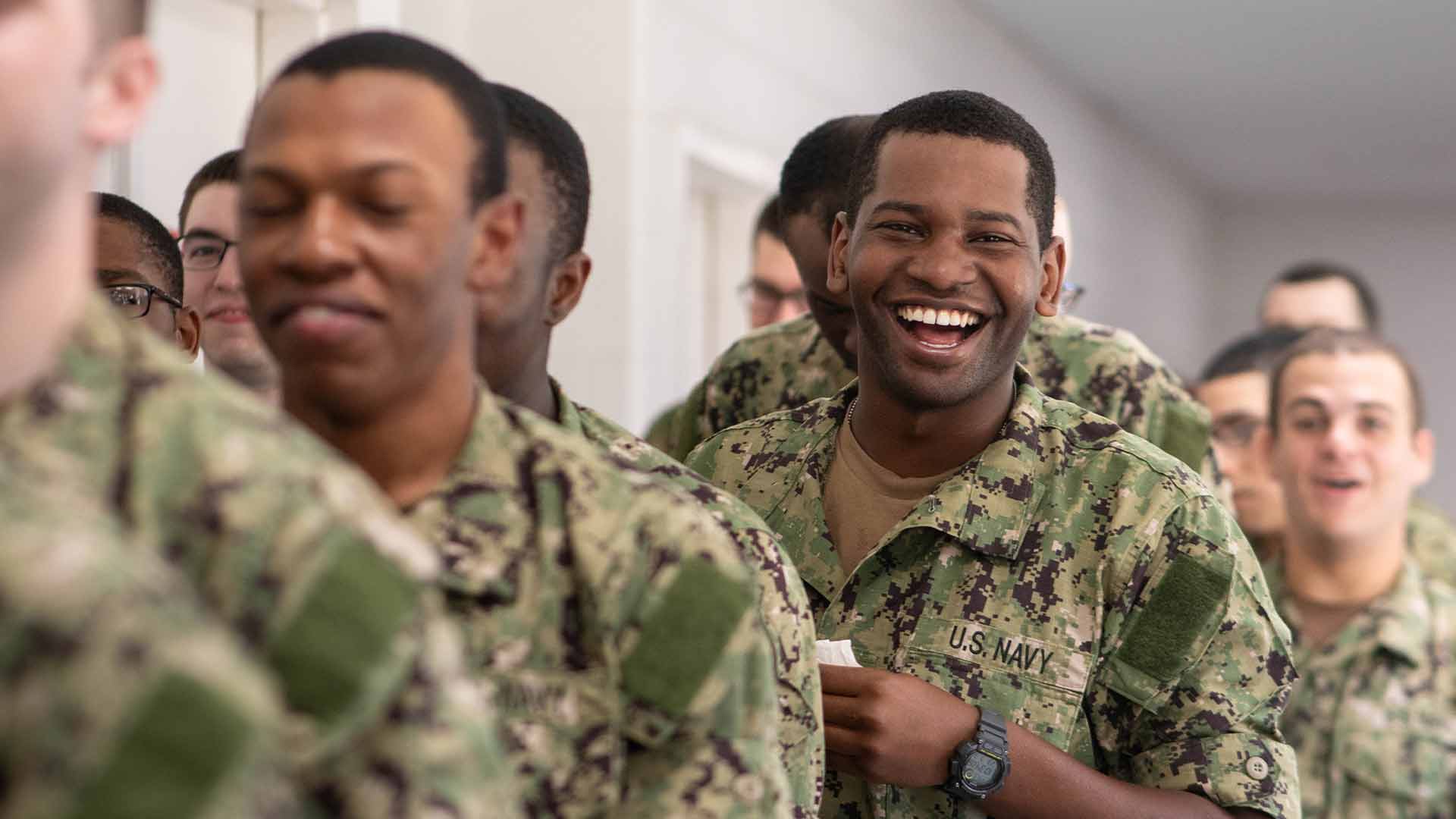 U.S. Navy Sailors receive haircuts at Recruit Training Command, also known as Navy Boot Camp in Great Lakes, Illinois.